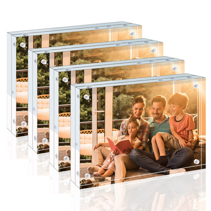 Egofine 5x7 Acrylic Frames 6 Pack, 20mm Thicker Frameless Clear Picture Frames, Double Sided Magnetic Picture Frames, Free Standing Desktop Display