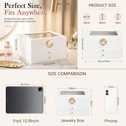 Jewelry Box, 3-Layer jewelry organizers and storage, Cloud White