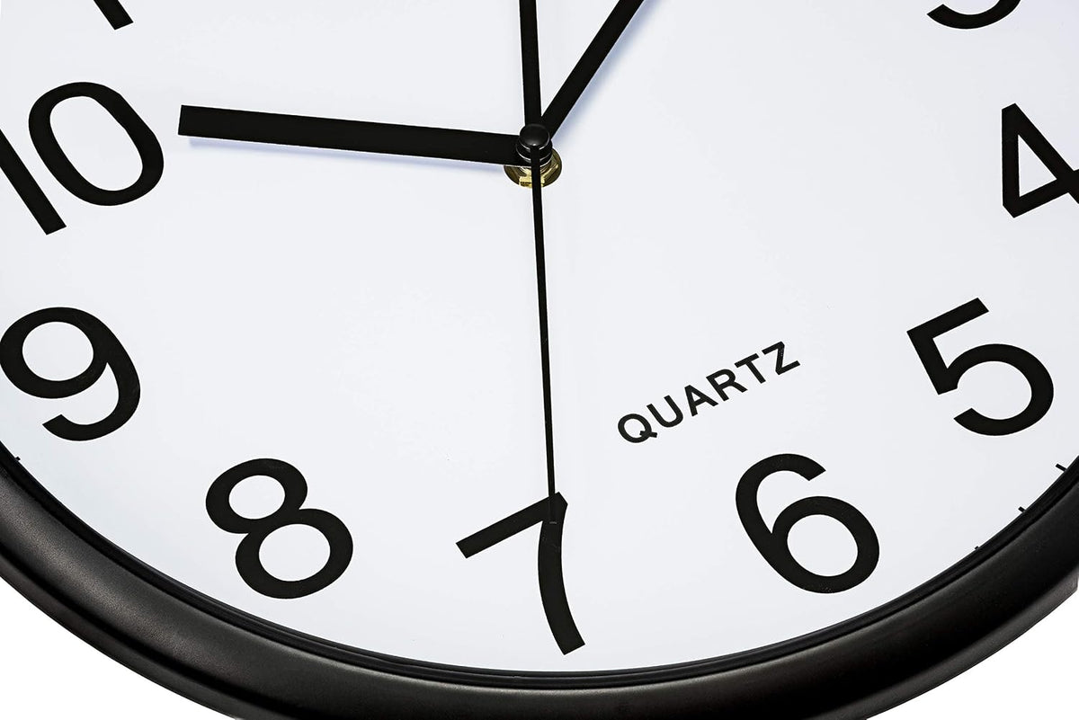 Bernhard Products Black Wall Clock Silent Non Ticking 10 Inch Bold Quality Quartz Battery Operated Round Easy to Read Home/Kitchen/Office/Classroom/School Clocks, Sweep Movement