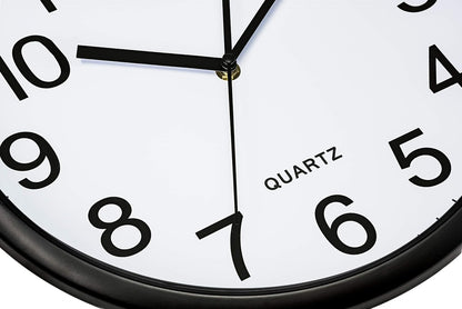 Bernhard Products Black Wall Clock Silent Non Ticking 10 Inch Bold Quality Quartz Battery Operated Round Easy to Read Home/Kitchen/Office/Classroom/School Clocks, Sweep Movement