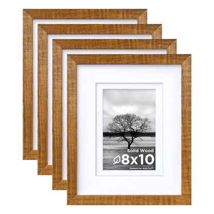 Egofine 8x10 Picture Frames Set of 4, Made of Solid Wood Covered by Plexiglass 4x6 and 5x7 with Mat or 8x10 without Mat, for Table Top Display and Wall Mounting Photo Frame White