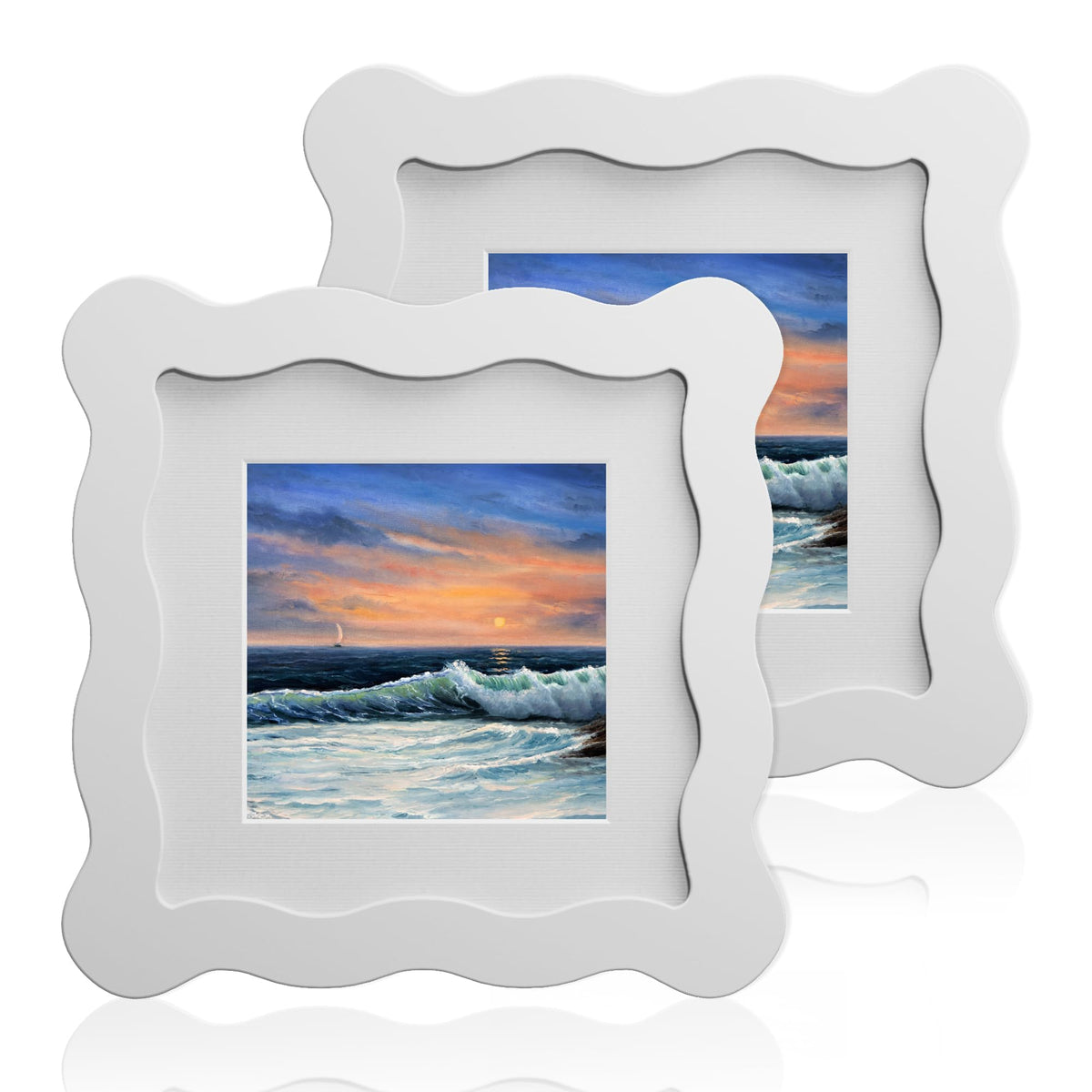 5x7 Wavy Picture Frame with 4x6 Mat, 5 x 7 Wood Frame, Real Glass