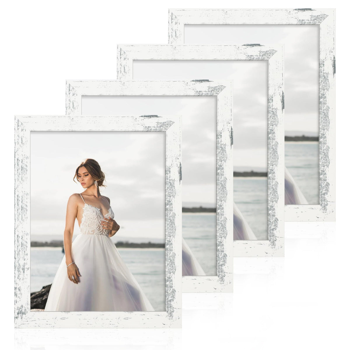 iRahmen 5x7 Picture Frame Set of 4, High Definition Real Glass Rustic Brown Frame, 5 x 7 Wood Photo Frames for Tabletop Display and Wall Mounting