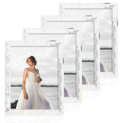 iRahmen 5x7 Picture Frame Set of 4, High Definition Real Glass Rustic Brown Frame, 5 x 7 Wood Photo Frames for Tabletop Display and Wall Mounting
