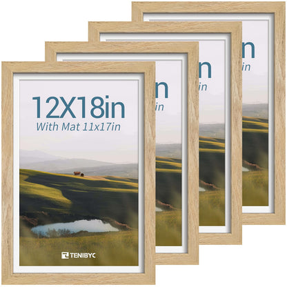5x7 picture frame 4 Pack, 4x6 Mat, Black Wood, Glass, for Photo