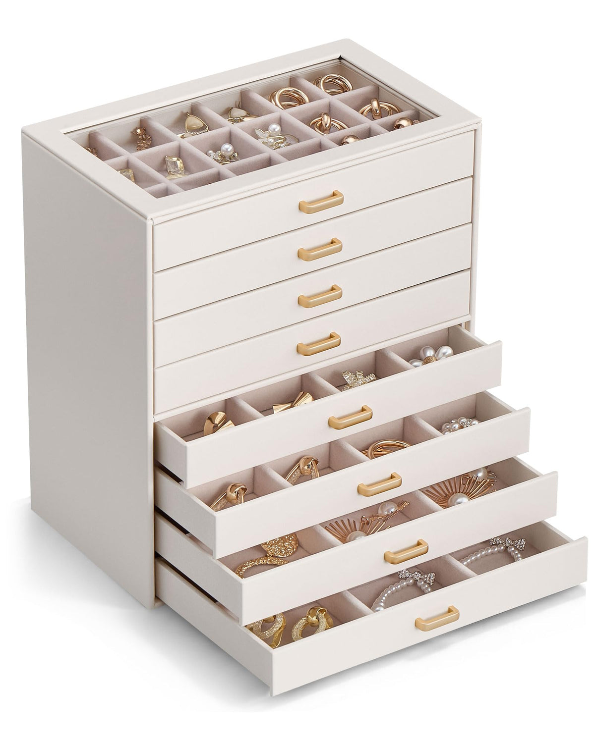 Lolalet Earring Organizer, Jewelry Box with Clear Lid -Beige, 5 Layer