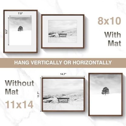 FLYJOE 11x14 Picture Frame, Solid Walnut Wood Frame with Mat for 8x10 Photo
