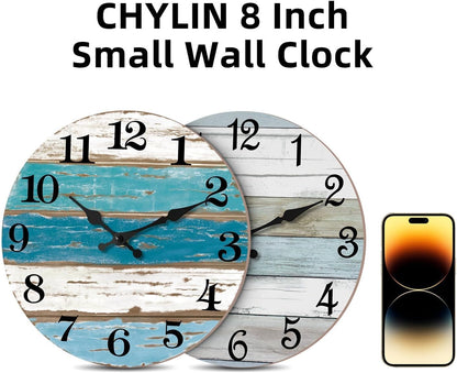 CHYLIN Wall Clock Non-Ticking Battery Operated Silent Rustic Coastal