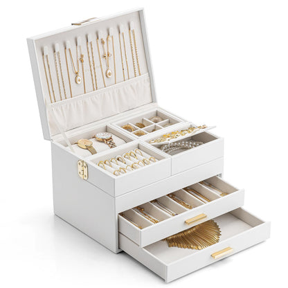 VLANDO Jewelry Box,4-Layer Design with Retractable Tray and 2 Drawers