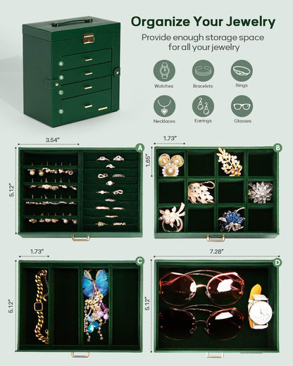 Homde Large Jewelry Box for Women: 5-Layer Organizer with Lock for Dresser