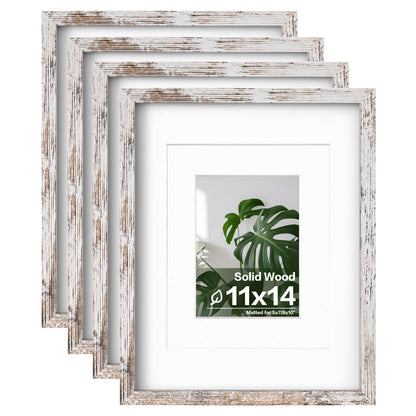 Egofine 8x10 Picture Frames Set of 4, Made of Solid Wood Covered by Plexiglass 4x6 and 5x7 with Mat or 8x10 without Mat, for Table Top Display and Wall Mounting Photo Frame White