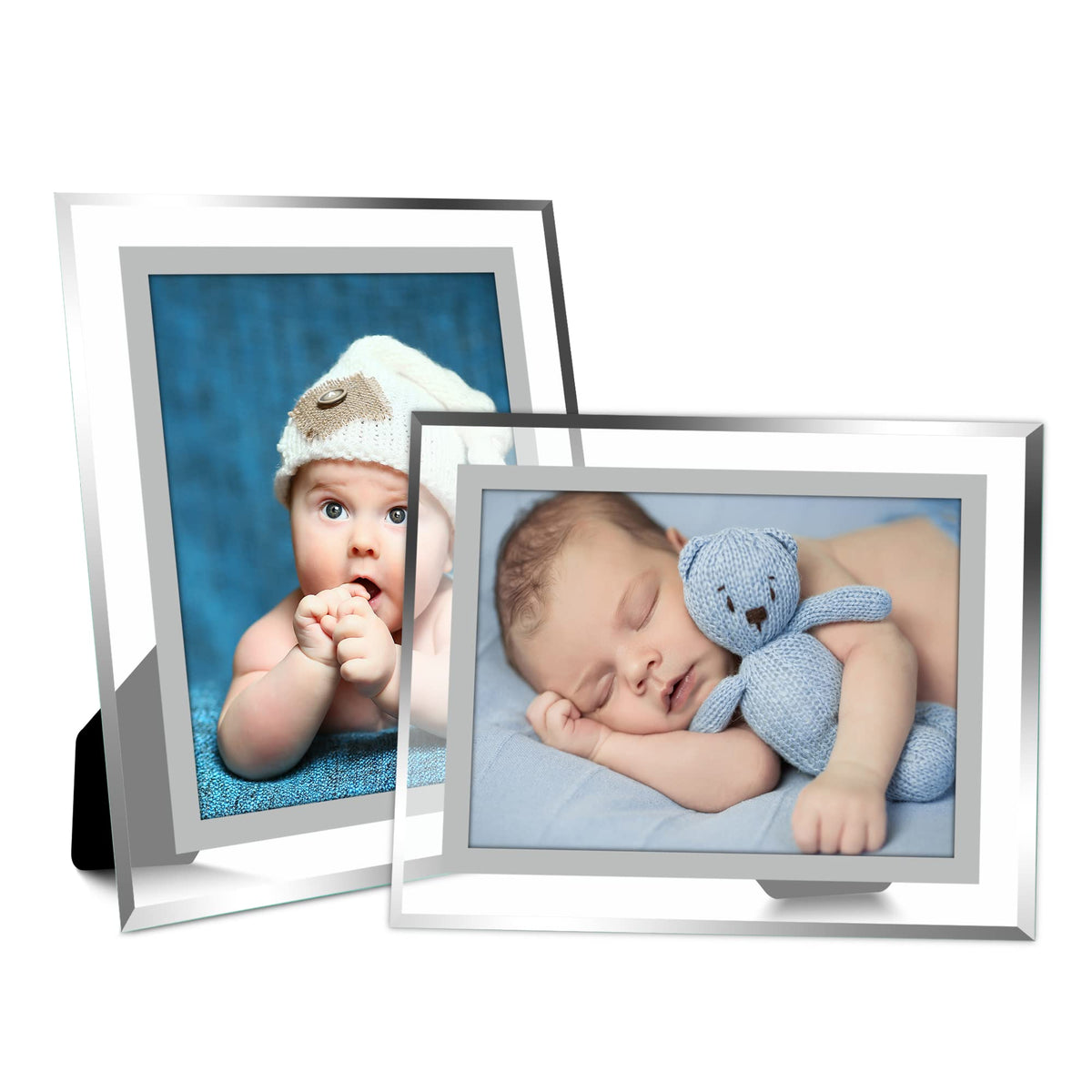 Vienrose 5x7 Picture Frame Set of 2, Clear Glass Photo Frames with Silver Edge, Horizontal or Vertical Display for Tabletop, Desk, Home, Office Decoration Fits 5x7 Photos Easy Photo Swap Gift Ready