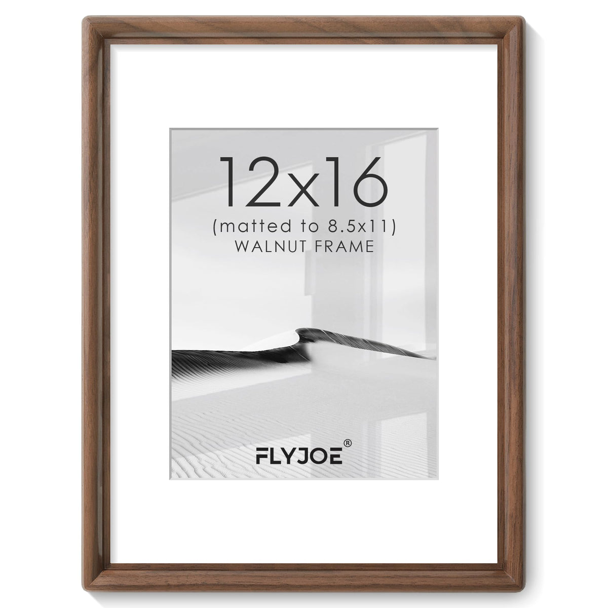 FLYJOE 11x14 Picture Frame, Solid Walnut Wood Frame with Mat for 8x10 Photo