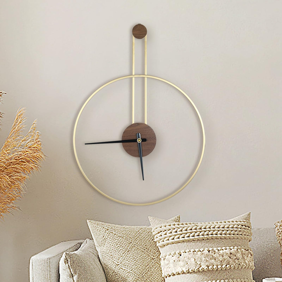 DRELIFAM Modern Wall Clock Large Wall Clocks with Walnut Dial Silent Non-Ticking for Living Room Home Decor Bedroom Kitchen Office