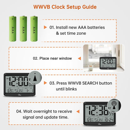 WallarGe Self-Setting Atomic Digital Wall Clock with Auto DST