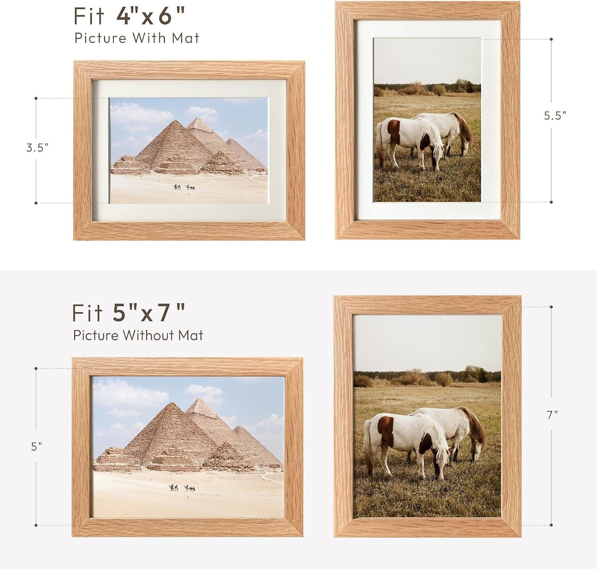 5x7 Picture Frame, Solid Oak Wood 5x7 Photo Frame with Mat to 4x6