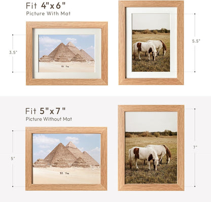 5x7 Picture Frame, Solid Oak Wood 5x7 Photo Frame with Mat to 4x6