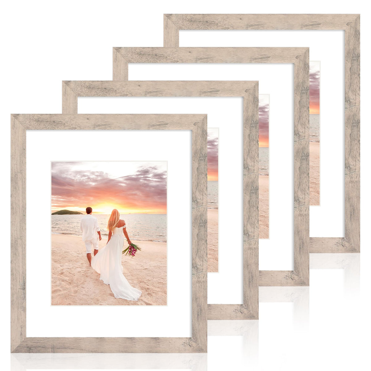 iRahmen 5x7 Picture Frame Set of 4, High Definition Real Glass Rustic Brown Frame, 5 x 7 Wood Photo Frames for Tabletop Display and Wall Mounting