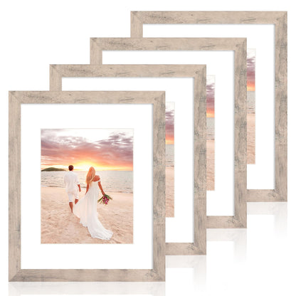 iRahmen 5x7 Picture Frame Set of 4, High Definition Real Glass Rustic Brown Frame, 5 x 7 Wood Photo Frames for Tabletop Display and Wall Mounting