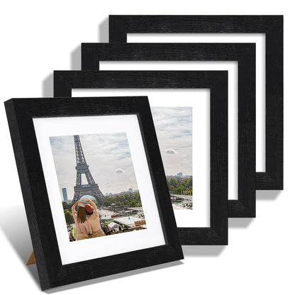 Hongkee 5x7 Picture Frame Set of 4, Real Glass and Wooden Frame, 4x6 Mat