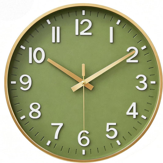 HZDHCLH 8 Inch Wall Clock Battery Operated Silent Non Ticking Green Modern
