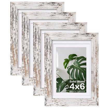 Egofine 8x10 Picture Frames Set of 4, Made of Solid Wood Covered by Plexiglass 4x6 and 5x7 with Mat or 8x10 without Mat, for Table Top Display and Wall Mounting Photo Frame White