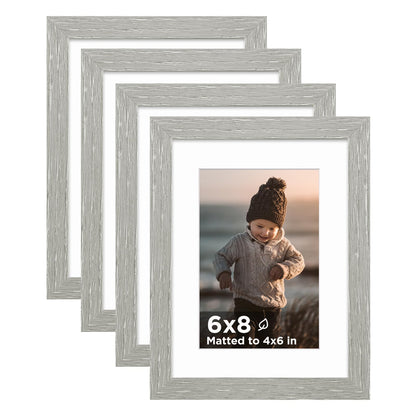 KINLINK 5x7 Picture Frame White Set of 4, Wooden Photo Frames Matted 4x6 with Plexiglass for 4x6 with Mat or 5x7 without Mat for Table and Wall Display