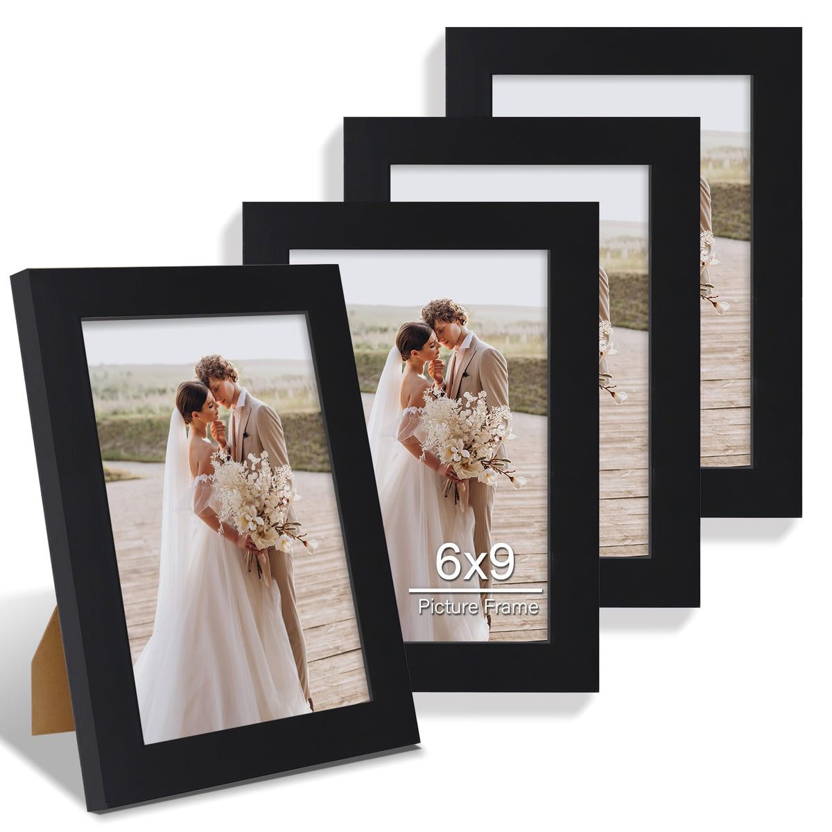 Hongkee 5x7 Picture Frame Set of 4, Real Glass and Wooden Frame, 4x6 Mat