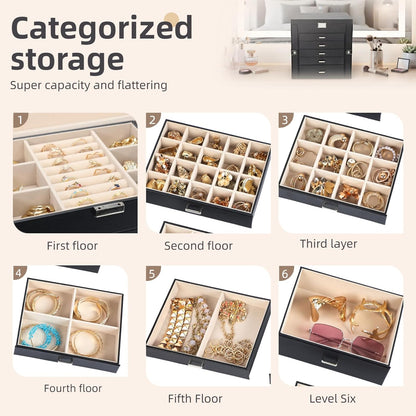BOOVO Large Jewelry Box for Women 6 Layer
