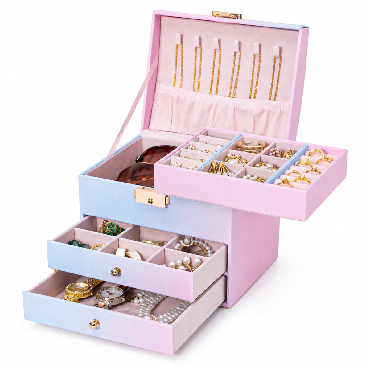 Homde Small Jewelry Box for Girls: 3-Layer Lockable Organizer (Cloud White)