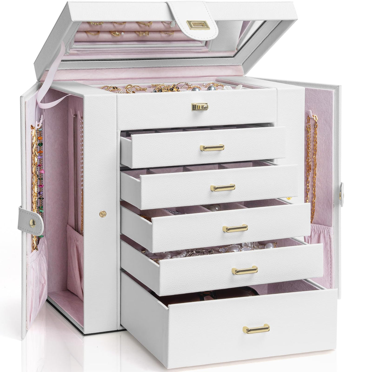 AKOZLIN 6-Tier Jewelry Box Organizer 5 Drawers Storage Black Regular