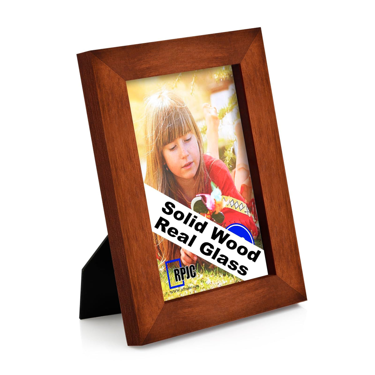 RPJC 5x7 Solid Wood Picture Frame with Real Glass Cover Black