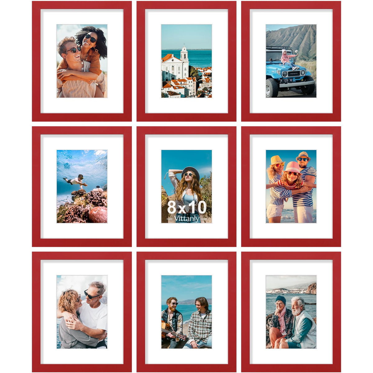 Vittanly 8x10 Picture Frames Set of 9 for Wall or Tabletop Display, Black