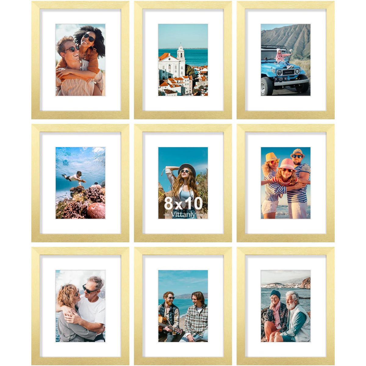 Vittanly 8x10 Picture Frames Set of 9 for Wall or Tabletop Display, Black