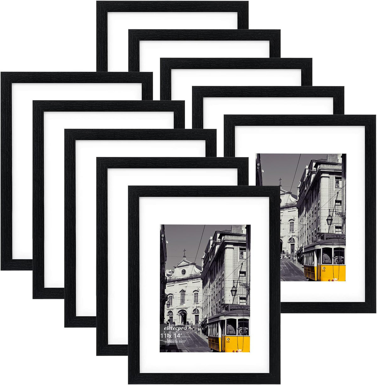 eletecpro 8x10 Picture Frames, Acrylic Cover, Black, Set of 10