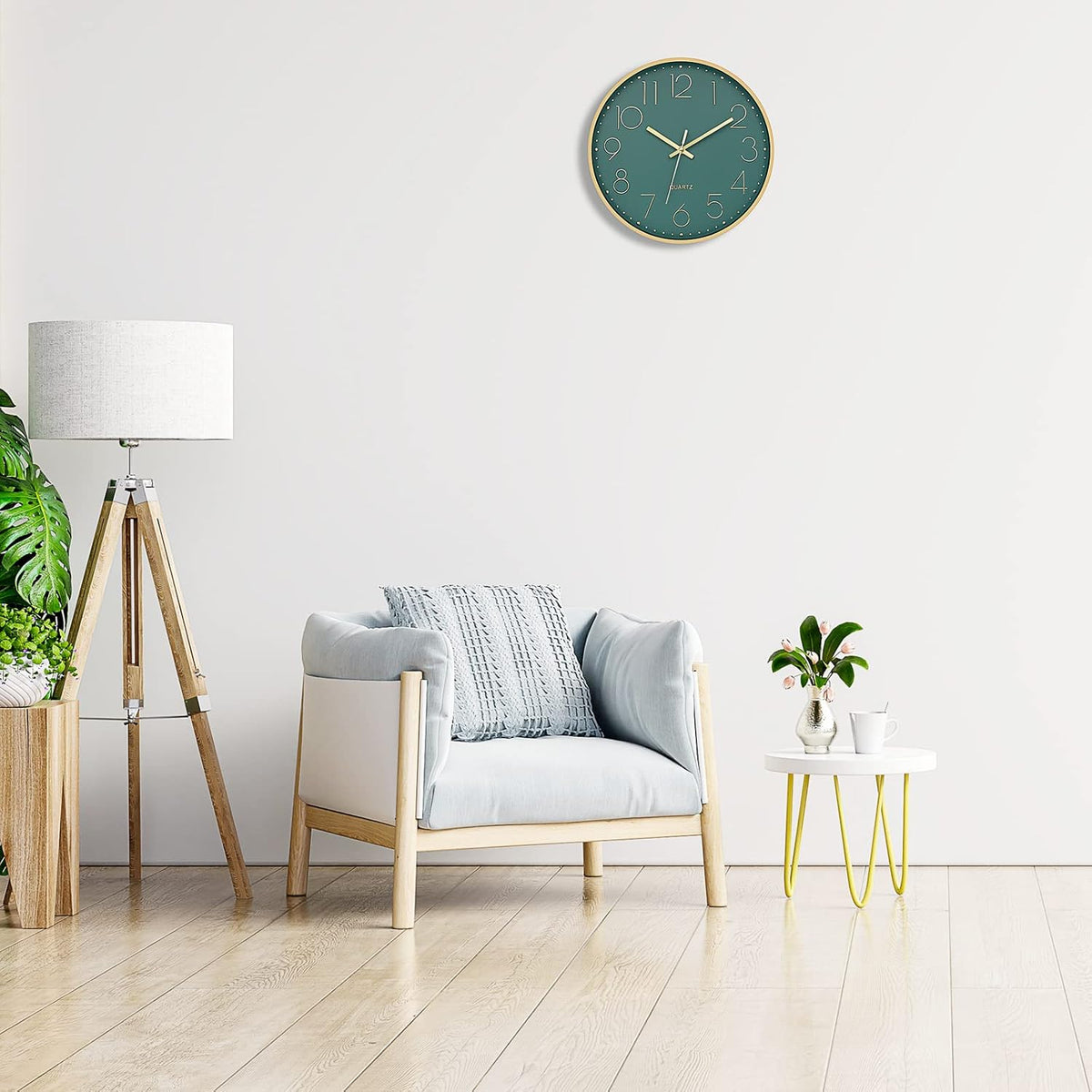Foxtop 12" Modern Wall Clock Silent Battery Operated Clock, Green Gold