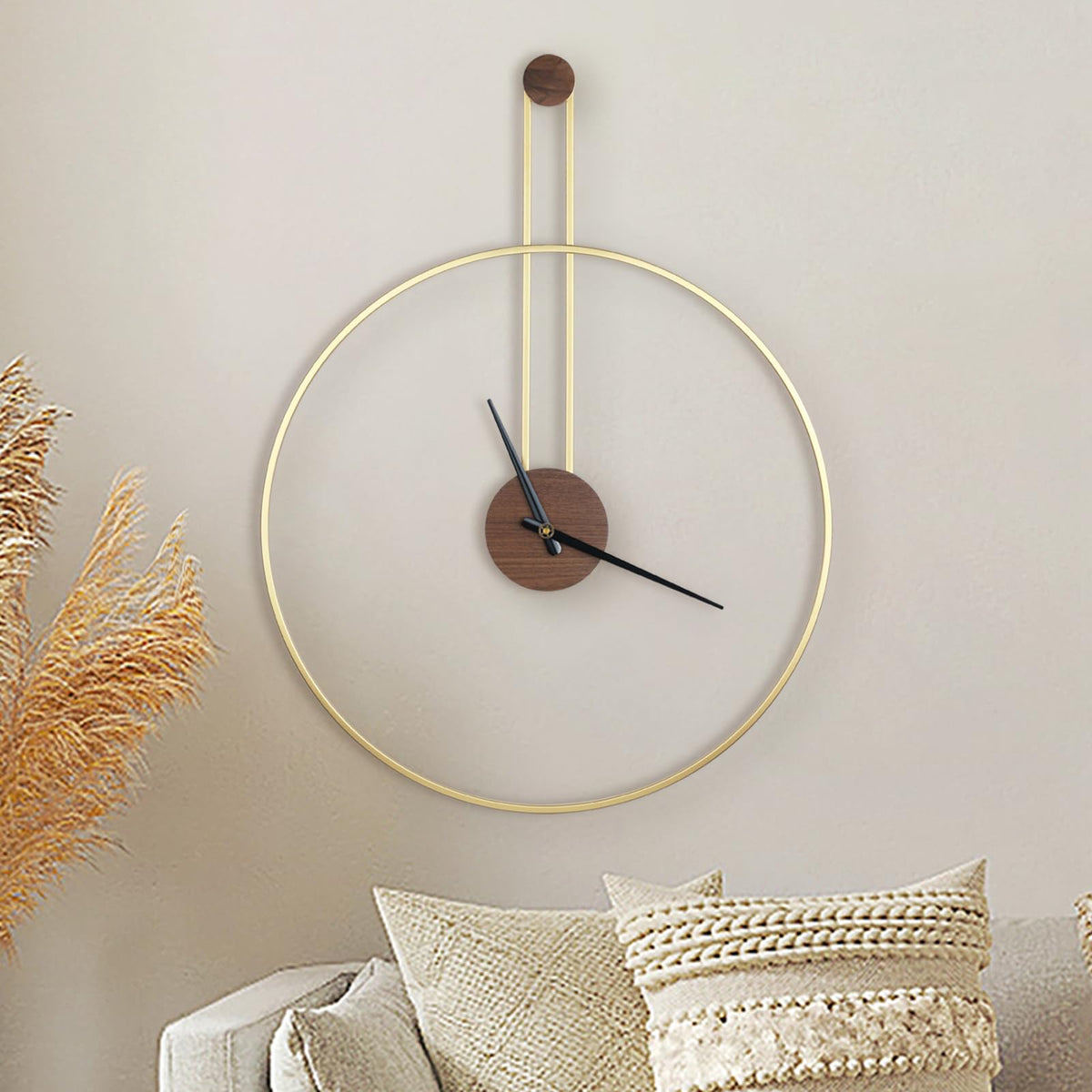 DRELIFAM Modern Wall Clock Large Wall Clocks with Walnut Dial Silent Non-Ticking for Living Room Home Decor Bedroom Kitchen Office
