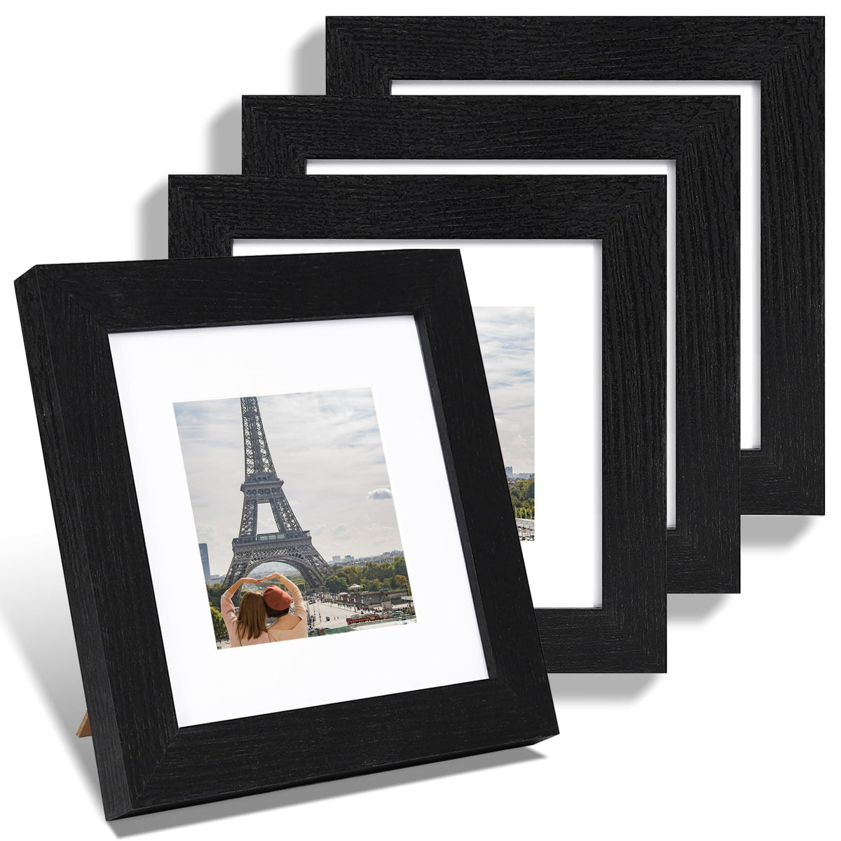 Hongkee 5x7 Picture Frame Set of 4, Real Glass and Wooden Frame, 4x6 Mat