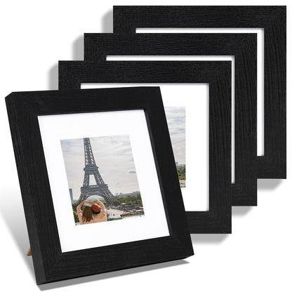 Hongkee 5x7 Picture Frame Set of 4, Real Glass and Wooden Frame, 4x6 Mat