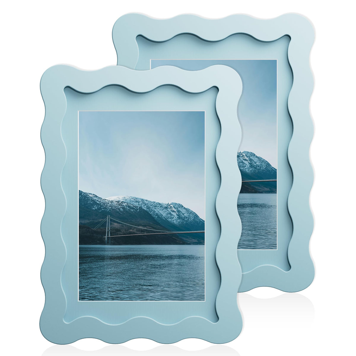 5x7 Wavy Picture Frame with 4x6 Mat, 5 x 7 Wood Frame, Real Glass