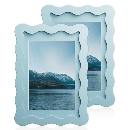 5x7 Wavy Picture Frame with 4x6 Mat, 5 x 7 Wood Frame, Real Glass