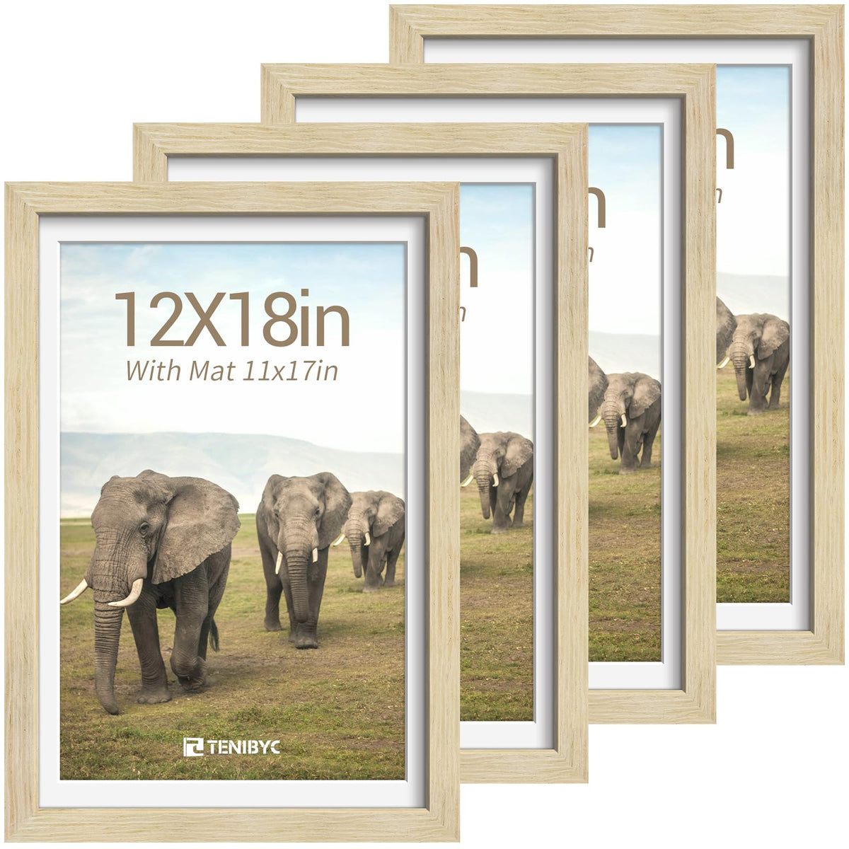 5x7 picture frame 4 Pack, 4x6 Mat, Black Wood, Glass, for Photo