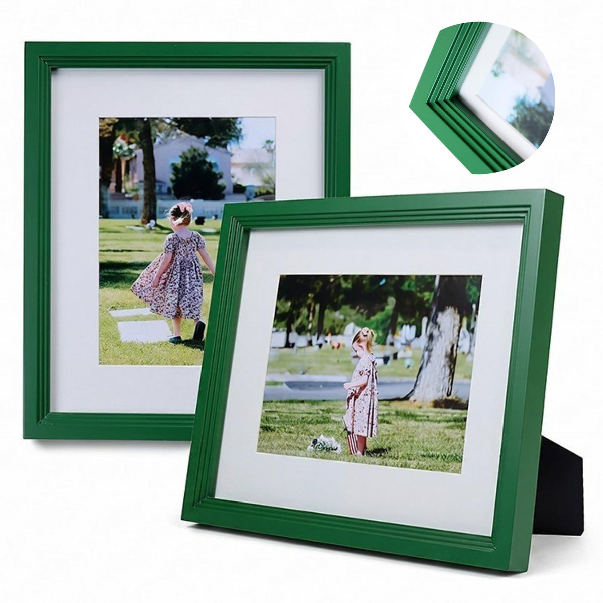 8x10 Wooden Picture Frame, Displays 8x10 Without Mat or 5x7 With Mat, Solid Wood Colorful Photo Frame for Wall Tabletop, Real Glass, Rustic Stepped Edge, 2 Pack, Brown