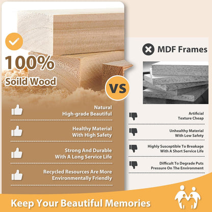 Egofine 11x14 Picture Frames 4 Pack Display Pictures 5x7/8x10 with Mat or 11x14 Without Mat Made of Solid Wood Covered by Plexiglass for Table Top Display and Wall Mounting Photo Frame, Light Brown