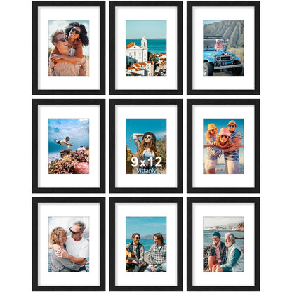 Vittanly 8x10 Picture Frames Set of 9 for Wall or Tabletop Display, Black