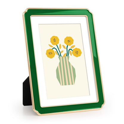 4x6 Enamel Picture Frame with HD-Tempered Glass, Display 3x5 Photo with Mat, Ornate Photo Frame with Gold Metal Edge & Velvet Back for Tabletop & Wall Mount Vertically or Horizontally Display, White