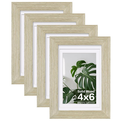 Egofine 8x10 Picture Frames Set of 4, Made of Solid Wood Covered by Plexiglass 4x6 and 5x7 with Mat or 8x10 without Mat, for Table Top Display and Wall Mounting Photo Frame White