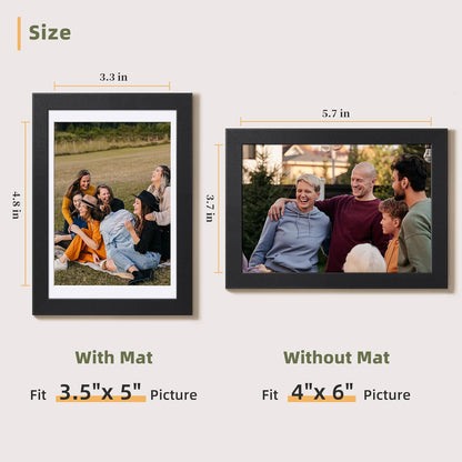 HappyHapi 4x6 Picture Frame Set of 5, Wall or Tabletop Display, Black