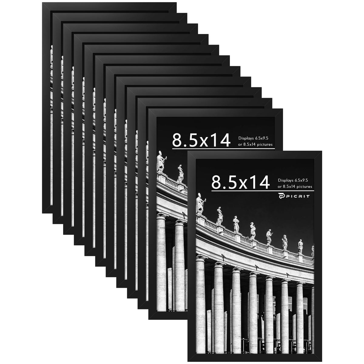 Picrit 8x10 Picture Frame Set of 12, Modern Gallery Wall Frames, Black