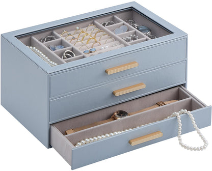 Lolalet Jewelry Box Organizer, 3-Layer Jewelry Storage Case -Beige